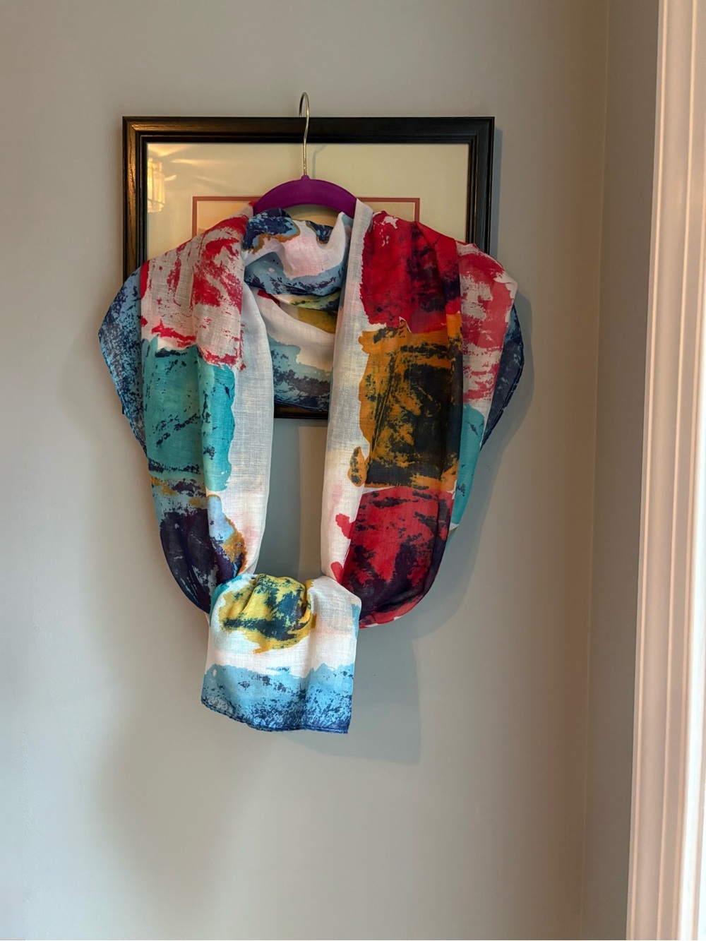Colorful Abstract Print Lightweight Scarf, Preowned